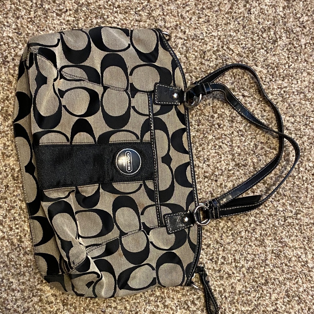 Coach Black and Tan Signature Shoulder Bag